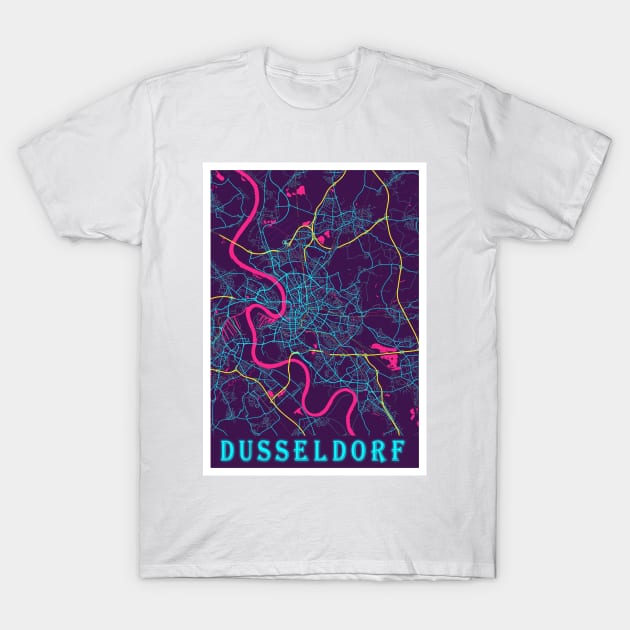 Dusseldorf Neon City Map T-Shirt by tienstencil